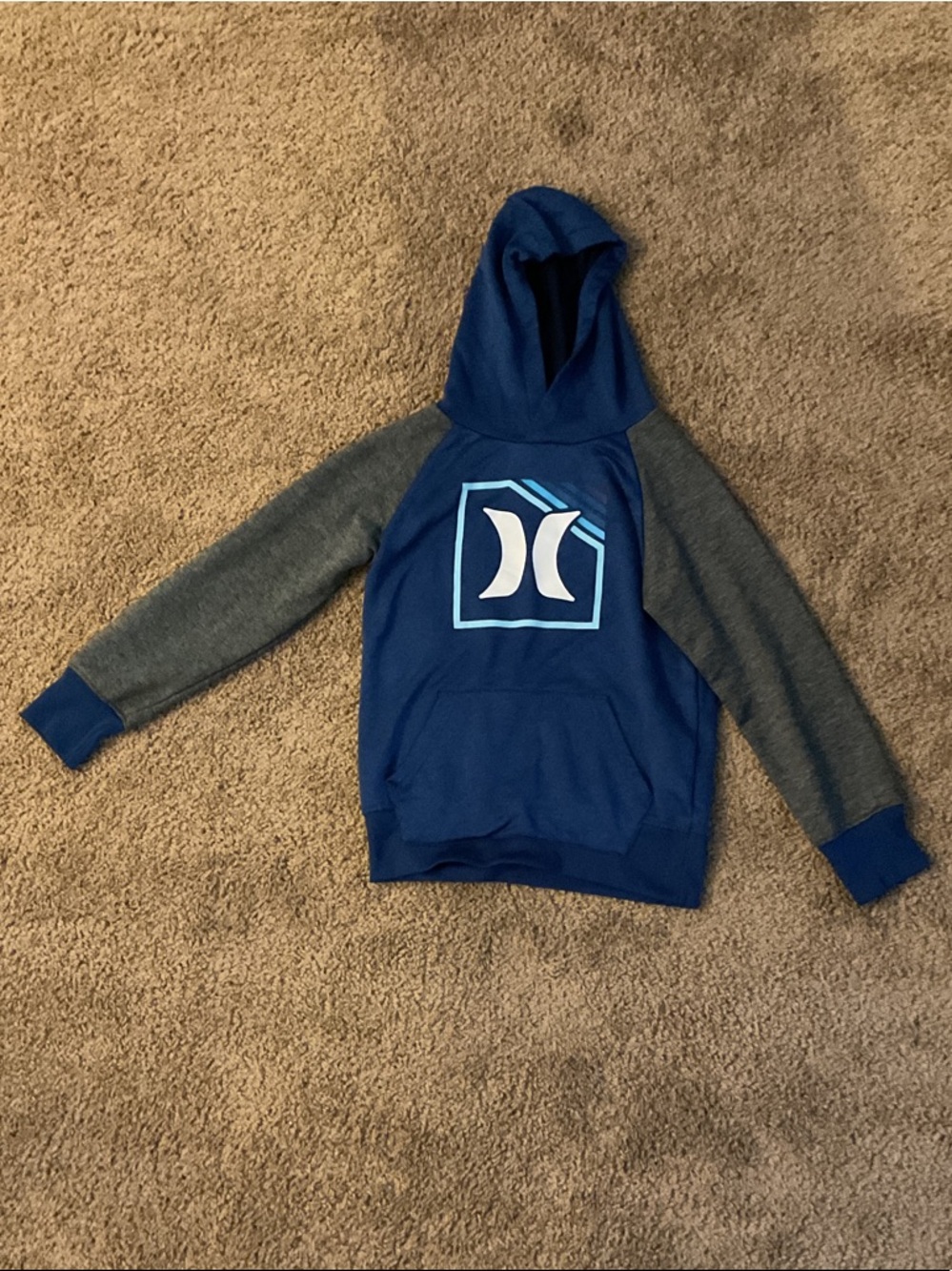Hurley Blue Hoodie with Gray Sleeves and Logo